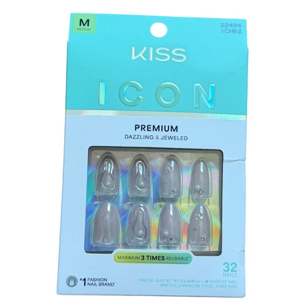 Kiss ICON Premium 'Terrific' Medium Almond Shaped Press-On Nails-New